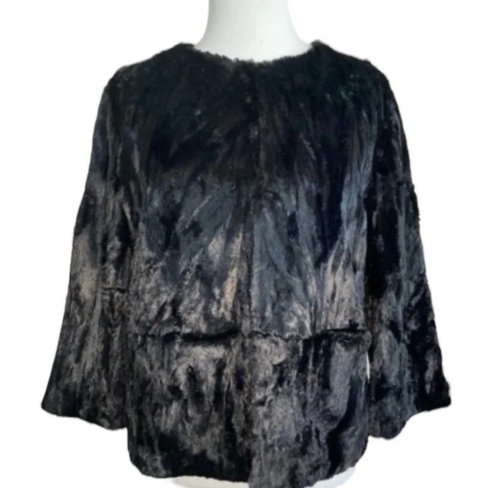 NWT Jennifer Lopez Short Faux Fur Jacket Black Tie Sz M